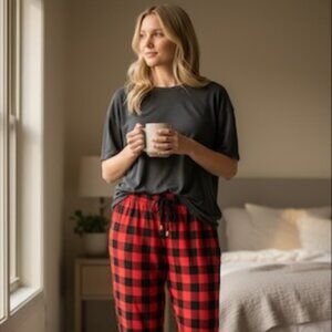 R.SOFIA Red and Black Plaid Pants 1X - NWT